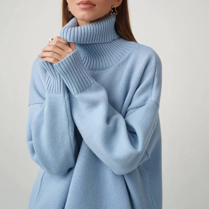Winter Undefined Custom Solid Color Turtleneck thick warm Casual Knit Long Sleeve Solid Color Oversized Pullover Women's Sweater