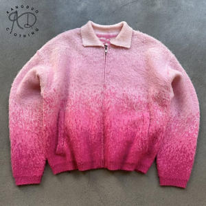 เสื้อถักแขนยาวมีซิปเสื้อแจ็กเก็ตผ้าขนแกะผ้าขนแกะคาร์ดิแกนสำหรับผู้ชาย KD - Product Image 2