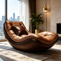 Fauteuil à bascule en cuir capitonné marron, fauteuil d'appoint moderne incurvé pour salon