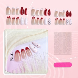 Uñas Postizas Cortas en Forma <span class=keywords><strong>de</strong></span> Almendra con Diseño <span class=keywords><strong>de</strong></span> Puntos Rojos y Ojo <span class=keywords><strong>de</strong></span> Gato, Estilo Francés, para <span class=keywords><strong>Manicura</strong></span> - Product Image 2