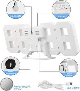 Orologio da Parete Digitale Smart con Display LED 3D, Sveglia Elettronica, Regolazione della Luminosità, per Camera da Letto, Ufficio, <span class=keywords><strong>Casa</strong></span> - Product Image 3