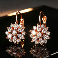 Anting Bentuk Bunga Matahari Warna-warni Terbaru, Anting Bunga Zirkonia Kubik, Anting Jepit Tembaga Rose Gold, Perhiasan Fashion