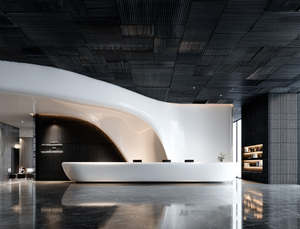 Modern Round Reception <b>Desk</b> Solid Surface Minimalist Design With LED Light Commercial Office Furniture - Product Image 5