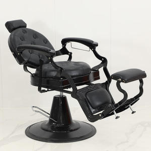 Sillón de Peluquería de Cuero Negro Estilo Vintage, Silla de Estilismo Hidráulica Ajustable para Barbería - Product Image 1