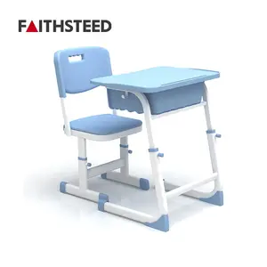 Children Plastic Kids University Classroom Study Table And Chair Desk Set In School For Students
