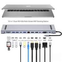 Base de Conexión para Laptop con 12 Puertos, Doble HD, MST, USB HUB, 12 en 1, de Aleación de Aluminio, con PD 100W
