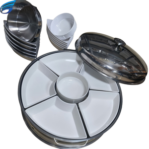 Malasia Chafing Dish Bandejas divididas Dome Set Cerámica Buffet Servidor Vapor Acero inoxidable Buffet Calentador de alimentos - Product Image 3