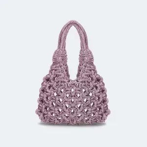 Luxury designer rhinestone hollow hand-woven handbag handbag with woven bag suitable for ladies