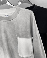 YKH 325GSM 100 tela de algodón en blanco lavado ácido logotipo personalizado estampado de gran tamaño cuello redondo camisa de manga larga para hombres