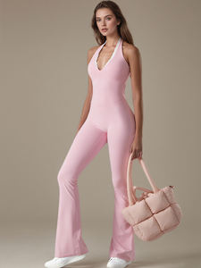 Maßgeschneiderter Under Lulu Bestseller: Einteiliger Yoga-Anzug mit V-Ausschnitt und Spitze, Rückenbetonender, Eng Anliegender und Schnell Trocknender Sport-<span class=keywords><strong>Jumpsuit</strong></span> mit Schlaghose - Product Image 2