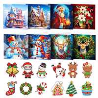 Lot de 8 cartes de vœux de Noël DIY à peindre au diamant, avec 12 pendentifs à suspendre, kit d'artisanat de perles de formes spéciales
