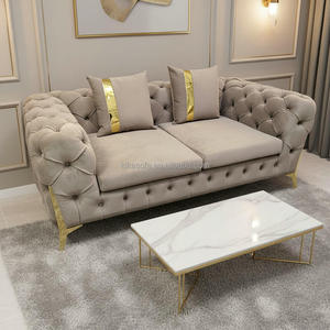 Sofá Chesterfield de Dos Plazas con Patas de Metal Dorado, Tapizado en Terciopelo, con Relleno de Esponja, <span class=keywords><strong>para</strong></span> Hotel, Villa o Hogar - Product Image 5