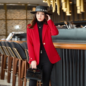 Red Women's Blazer Long Sleeve Solid Color Mid Length Casual Coat HJ8302 No Wrinkle Treatment European Style - Product Image 4