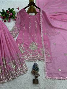 ชุดคุर्ติ ชาราร่า ผ้าไหมปักลายแบบดั้งเดิม สีม่วง สวยงาม ดีไซน์อินเดีย ปากีสถาน สำหรับชาวเอเชีย ขายส่ง - Product Image 4