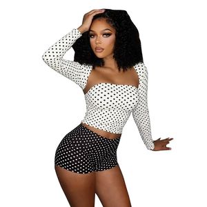 GHH11033 -2025 nuovo Set da <span class=keywords><strong>donna</strong></span> Sexy a pois a maniche lunghe Shorts a scialle a pois - Product Image 5