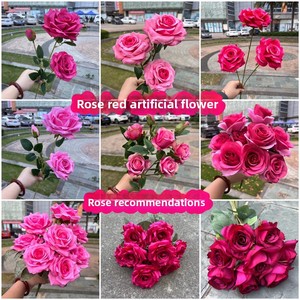 Fleurs artificielles en soie rouge <span class=keywords><strong>rose</strong></span> neuves d'usine pour la décoration de la maison et des mariages - Product Image 4