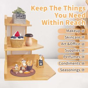 Three Tier <b>Corner</b> Shelf Wooden <b>Standing</b> Multipurpose Storage Rack For Bathroom Kitchen Desktop Organization - Product Image 4