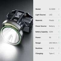Linterna frontal recargable LED XJ-5905 XGP3 de 50 W y 5200 mAh con batería de litio dual, impermeable, con foco y reflector para camping
