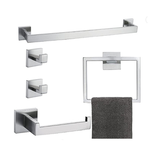 <span class=keywords><strong>Set</strong></span> di 5 Accessori per Bagno in Acciaio Inox Spazzolato Oro, Montaggio a Parete, Kit con Portasciugamani e Ganci - Product Image 2