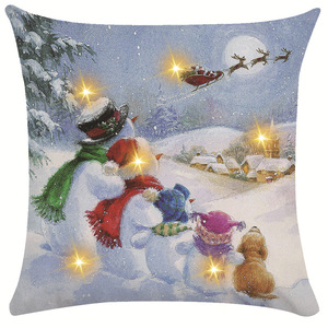 Federa Moderna in Lino Fokusent con Luce LED, Decorazione Natalizia con Gnomo e Pupazzo di Neve per Divano - Product Image 1