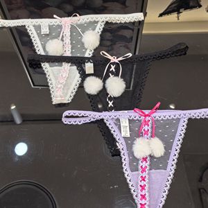 Classic Fashion Hot Red Christmas Set Wearing <b>String</b> Hollow Out Panties Feminine <b>Thong</b> With Hairballs - Product Image 3