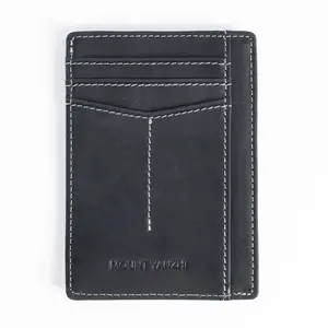 Custom Logo Genuine Leather RFID Credit Card Holder With Transparent ID Window