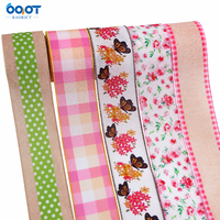 Ensemble de rubans à bordure filée à motifs papillons printaniers, fleurs et pois, imprimé papillons et fleurs sauvages, gingham rose, pois verts et blancs, tissu en toile de jute