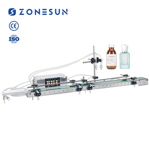 ZONESUN Double Head Automatic <b>Small</b> Round Plastic Bottles Essential Oil Perfume Juice Liquid FiIlling Machine With Conveyor Belt - Product Image 1