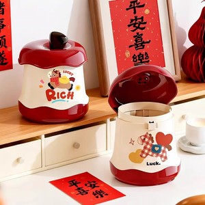 Poubelle de bureau en forme de pomme avec couvercle pour la maison et le bureau, bac de rangement décoratif - Product Image 2