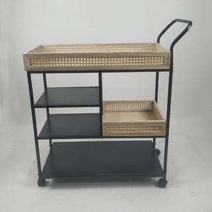 Rak Penyimpanan Logam Trolley dengan Katrol, Keranjang Rotan Alami Kantor, Rak Penyortiran Dokumen - Product Image 1