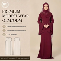 Ensemble de robe bordeaux sophistiquée avec voile et hijab en mousseline assortis, robe de mariée élégante et modeste