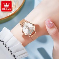 Montre à quartz OLEVS 5189 pour femme, bracelet en acier maillé, design cœur, étanche, élégante et tendance