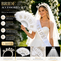 Ensemble d'accessoires de mariée en gros : serre-tête perlé, éventail en plumes, ceinture de mariée pour fournitures de mariage et enterrement de vie de jeune fille