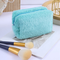 Pochette cosmétique multifonctionnelle en peluche unie avec fermeture éclair, trousse à crayons, organiseur de maquillage moelleux, sac de rangement pour maquillage