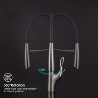 Robinet de cuisine en laiton artisanal allemand avec tuyau en silicone, aspect gris canon, mélangeur eau chaude et froide pour évier