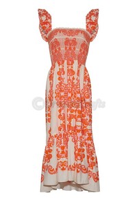 Robes longues en coton à impression numérique pour femmes, manches longues, encolure carrée, ajustées et évasées, avec poches latérales, robe longue d'été - Product Image 2