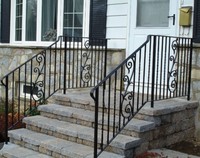Prima Model 030 Balustrade en fer forgé décorative moderne à pointe de lance noire, revêtement en poudre, faible entretien, traitement antirouille par trempage à chaud