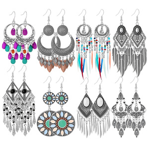 Pendientes Colgantes Bohemios para Mujer, de Aleación, Plateados en Plata Antigua, con Forma de Flor, Joyería para Fiesta, Accesorio de Moda - Product Image 5