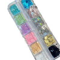 TSZS 12 Grilles de paillettes étoiles creuses, flocons étoiles ultra-fins, couleurs mélangées macaron et métalliques, pour décoration d'ongles, vente en gros