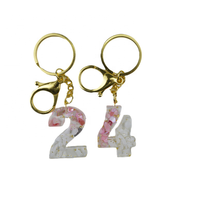 0-9 nombre figure chiffres personnage porte-clés en résine, A-Z 26 lettres alphabet initial séché vraie fleur pressé porte-clés sac pendentif