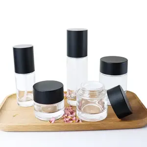 Conjunto de frascos de vidro para creme facial, frasco de vidro luxuoso para cosméticos transparente, 30ml, 50ml, 100ml e 120ml, ideal para cuidados com a pele