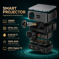 Projecteur 4K Home Cinéma, prise en charge de la résolution native 1080P, décodage vidéo 8K, 1000 lumens ANSI, Android 11, Smart WiFi, TV ATSC