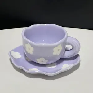 Керамическая чашка для кофе и блюдца ручной работы в скандинавском стиле