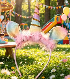 DAMAI Fournitures de fête d'Halloween Accessoire photo de cosplay Thème licorne Jouet pour enfants Bandeau rose pour fête d'anniversaire pour déguisement et défilé - Product Image 1