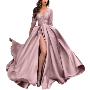 E0113ME46 Modelli di Grande Successo Abito da Sera da Donna <span class=keywords><strong>con</strong></span> Maniche Lunghe Scollo a Cuore Paillettes <span class=keywords><strong>Spacco</strong></span> Alto e Strascico Elegante e Raffinato Sehe Fashion - Product Image 4