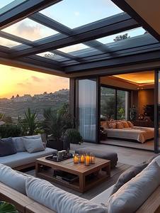 Véranda <span class=keywords><strong>de</strong></span> jardin préfabriquée Yuantai moderne à toit incliné, double vitrage trempé, étanche, en profilé d'aluminium extrudé pour villa et hôtel - Product Image 2