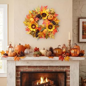 Guirlandes d'automne personnalisées, feuilles d'érable artificielles, baies, citrouilles, guirlande de récolte d'automne pour la décoration de la porte d'entrée pour Thanksgiving - Product Image 4
