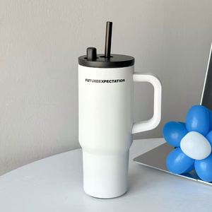 Gobelet isotherme à double paroi 24 oz en acier inoxydable avec poignée et couvercle à paille pour porte-gobelet de voiture - Product Image 5