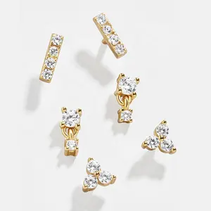 14k 18k Gold Plated 925 Sterling Silver Diamonds Pave Crystal Stud Earring Sets Women Earrings Fashion Jewelry Earrings