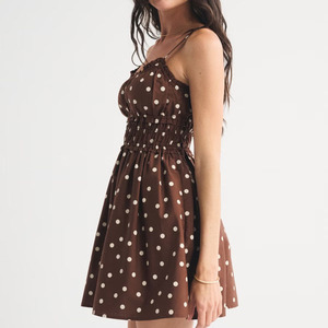 Vestido de lunares blanco y negro para mujer, vestido mini sin mangas con cuello en V, informal, vintage, con encaje bordado, con lazo en la espalda, estilo retro - Product Image 2